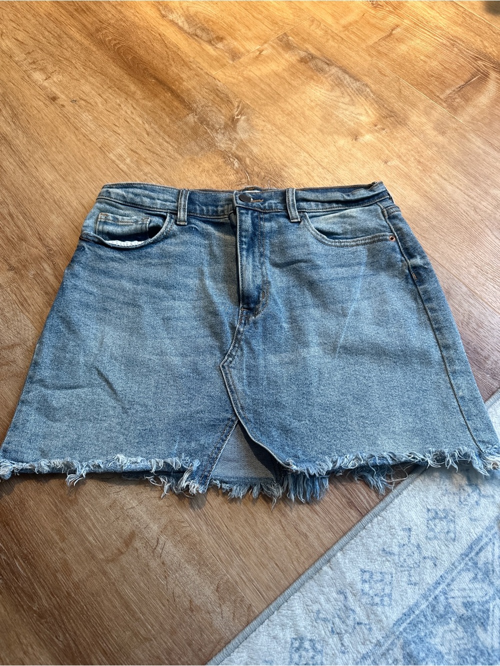 Cello Light Blue Denim Mini Skirt with Frayed Hem